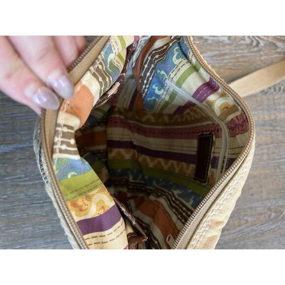 Fossil Vintage Fabric Handbag Canvas Pockets Crossbody Shoulder Bag Tan - Picture 7 of 12